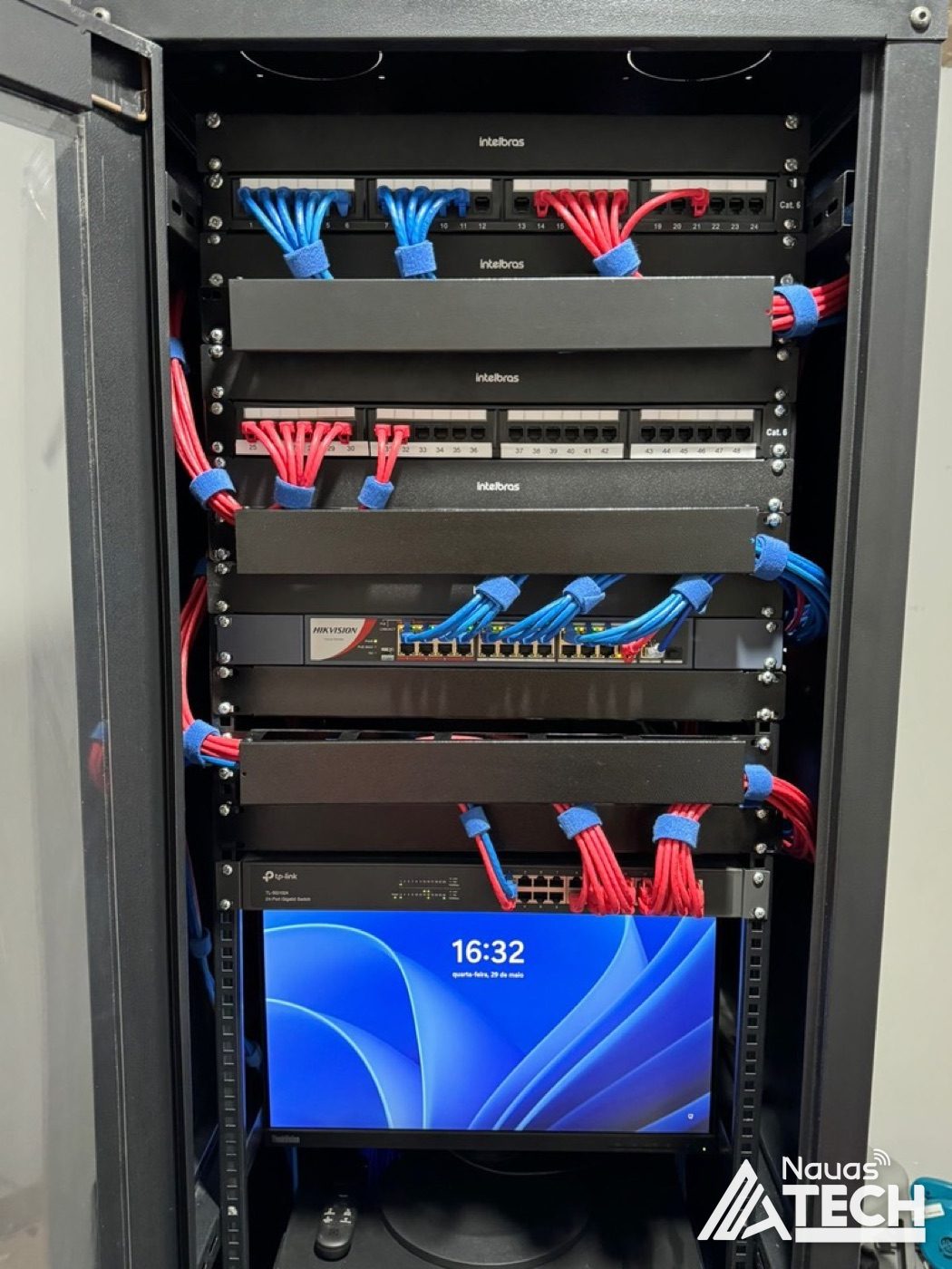 Rack de rede lógica e CFTV instalado no Posto 7, em Cruzeiro do Sul